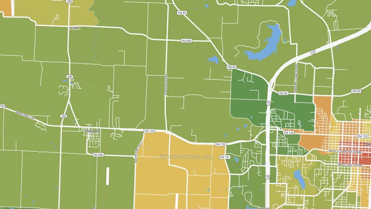 Sherman Junction, TX Map of Robbery Rates