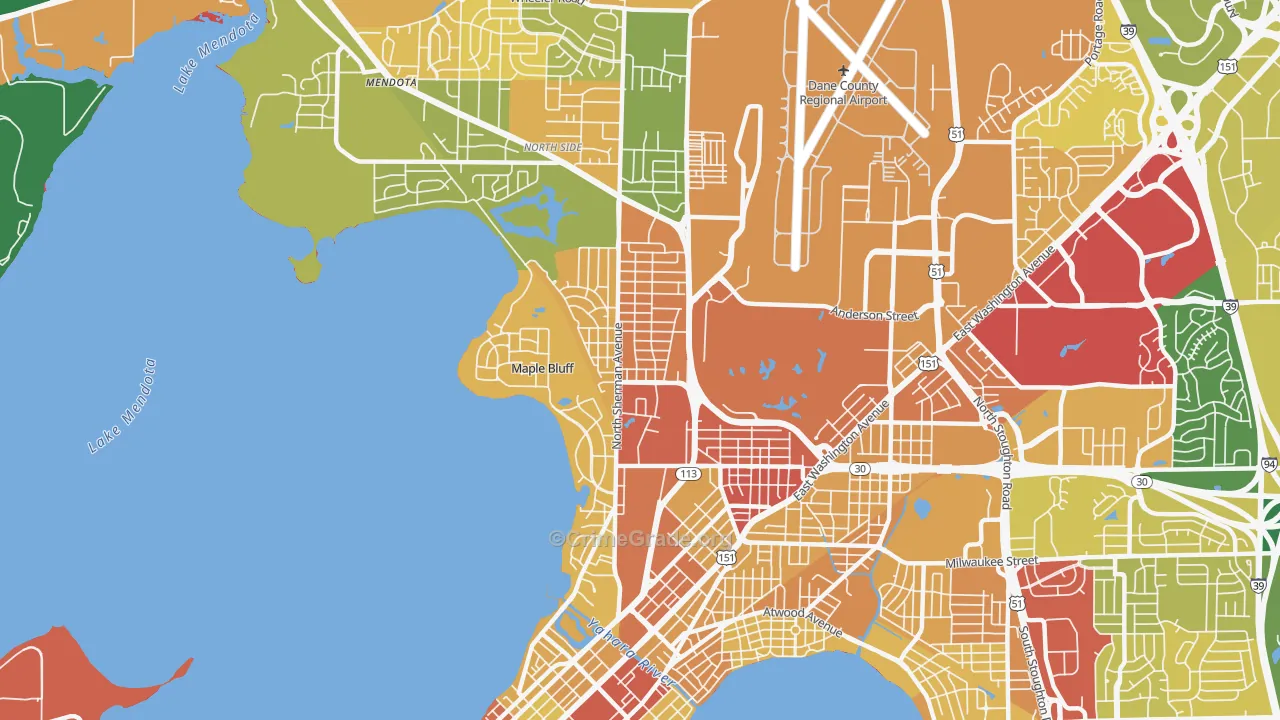 Sherman, Madison, WI Map of Robbery Rates