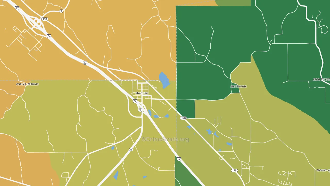 Sherman, MS Map of Robbery Rates