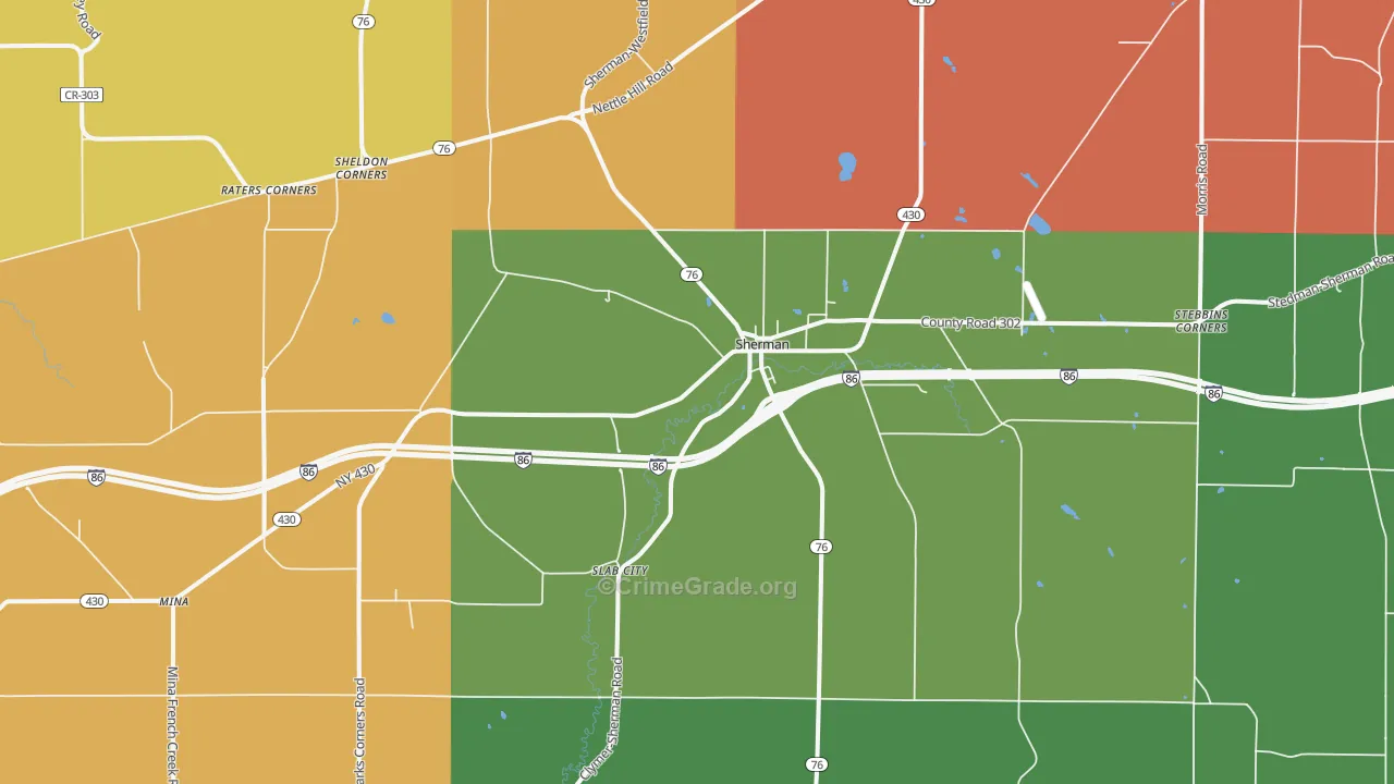 Sherman, NY Map of Robbery Rates