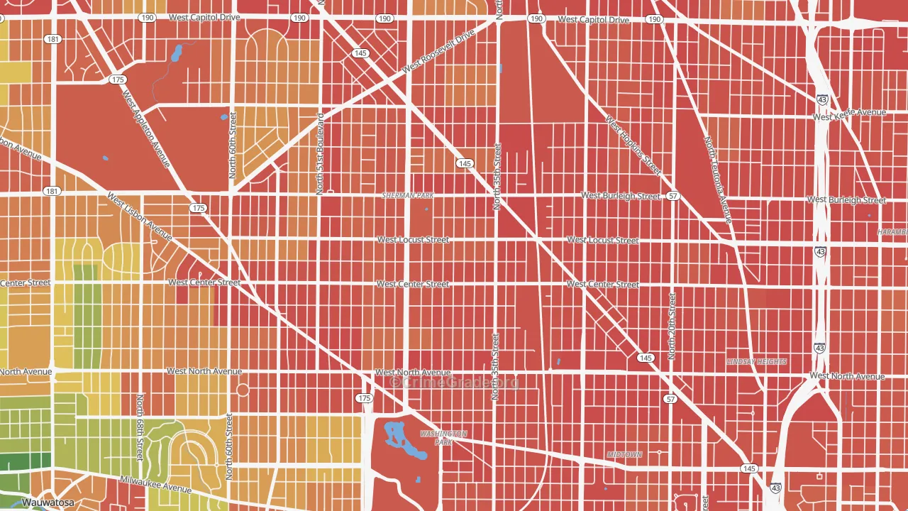 Sherman Park, Milwaukee, WI Map of Robbery Rates