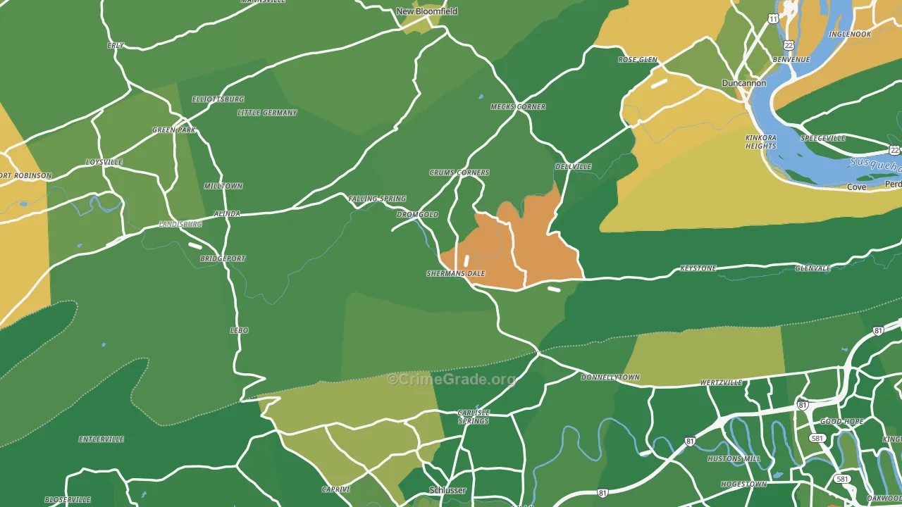Shermans Dale, PA Map of Robbery Rates