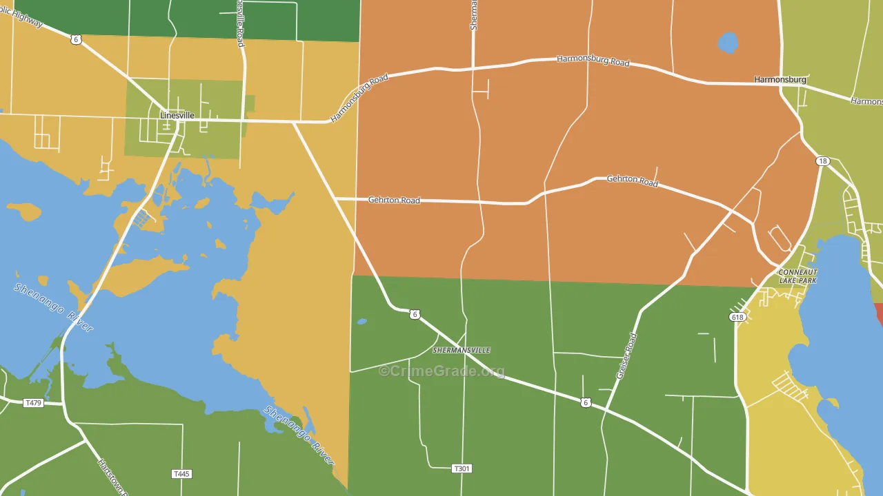 Shermansville, PA Map of Robbery Rates