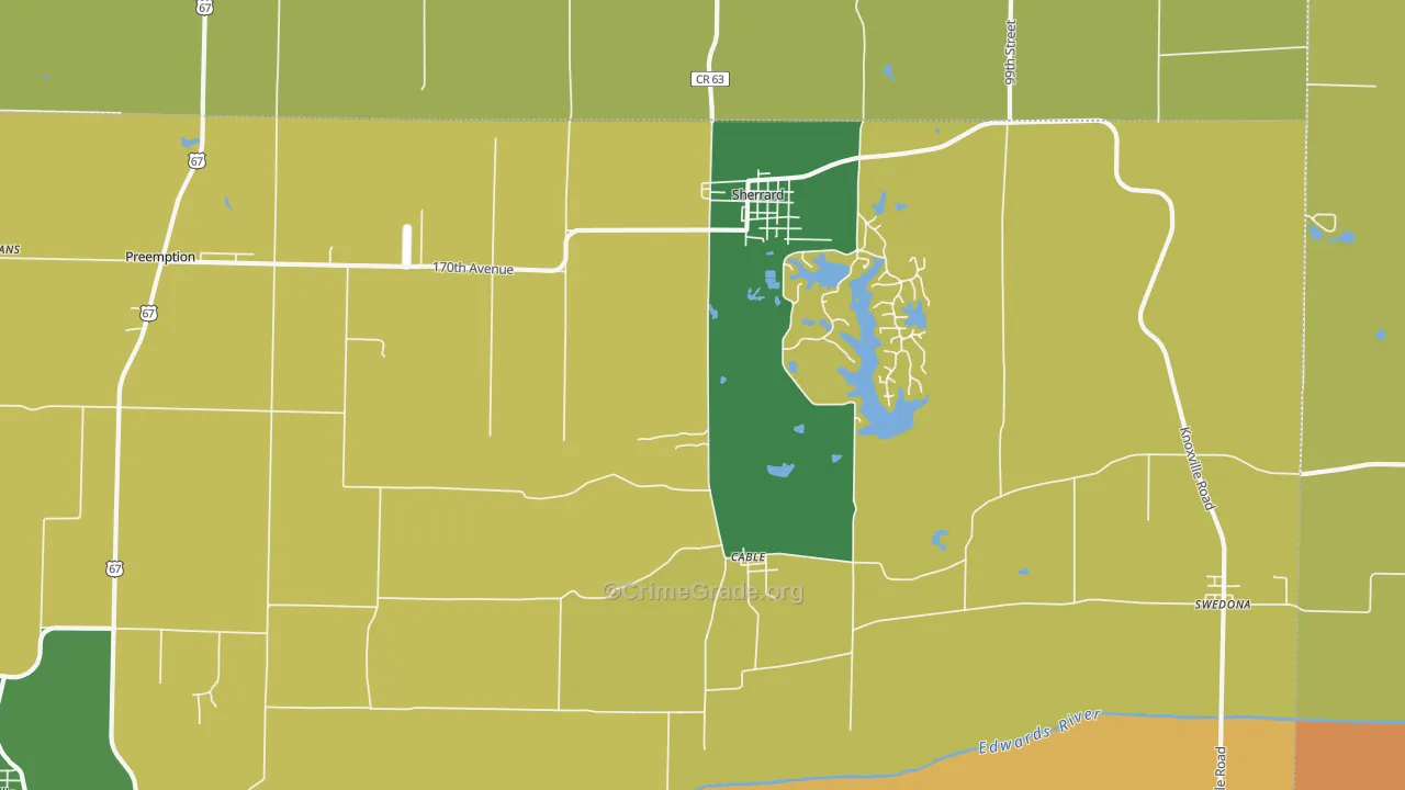 Sherrard, IL Map of Robbery Rates