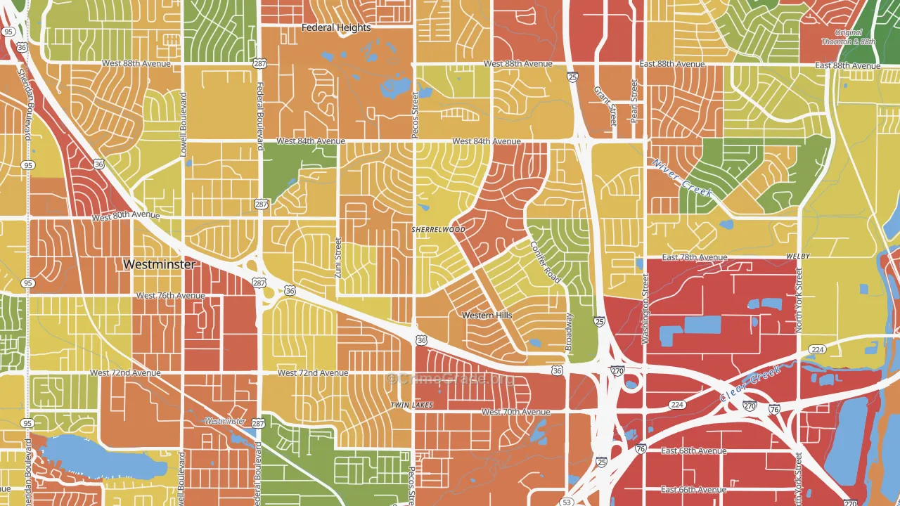 Sherrelwood, CO Map of Robbery Rates
