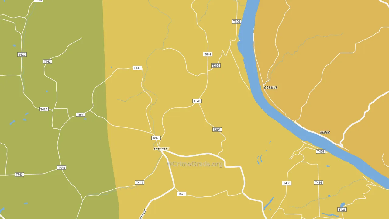 Sherrett, PA Map of Robbery Rates