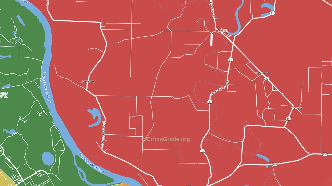 Sherrill, AR Map of Robbery Rates