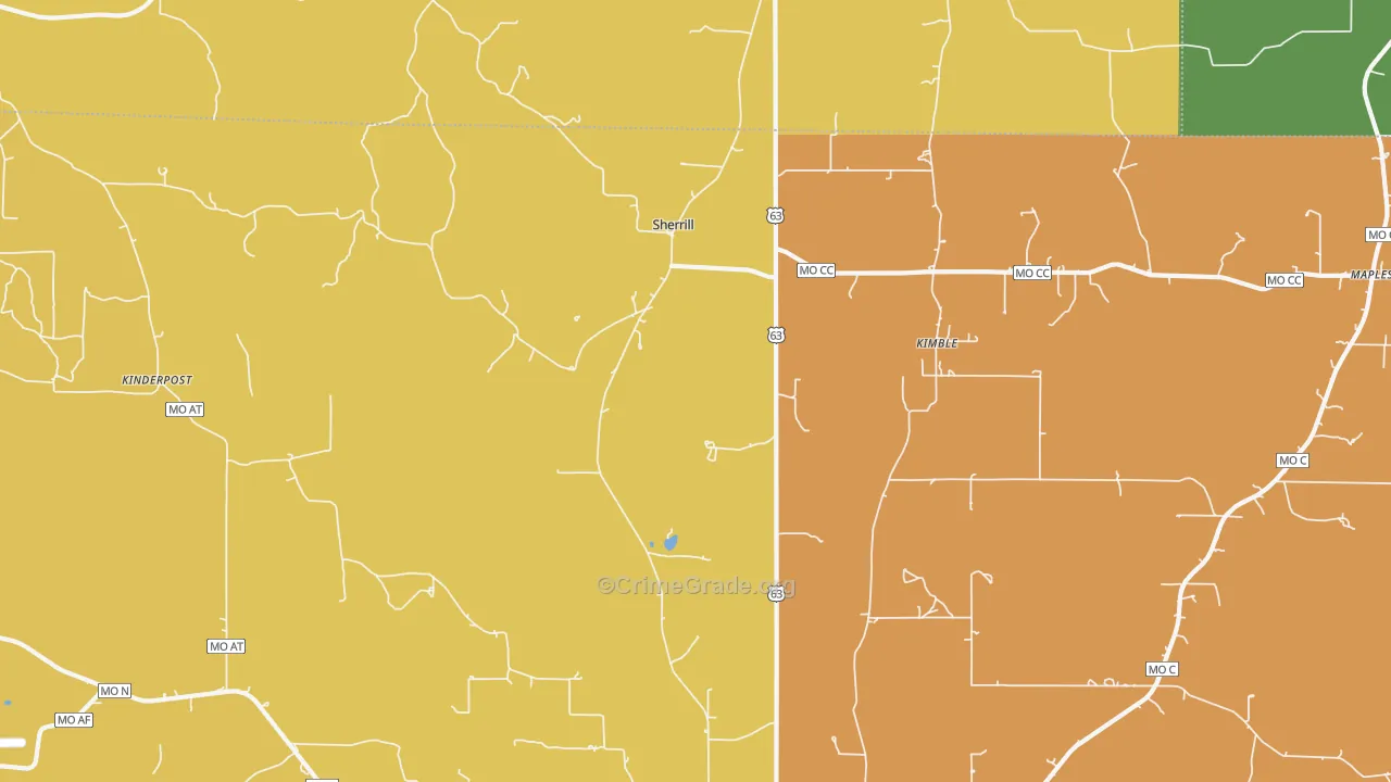 Sherrill, MO Map of Robbery Rates