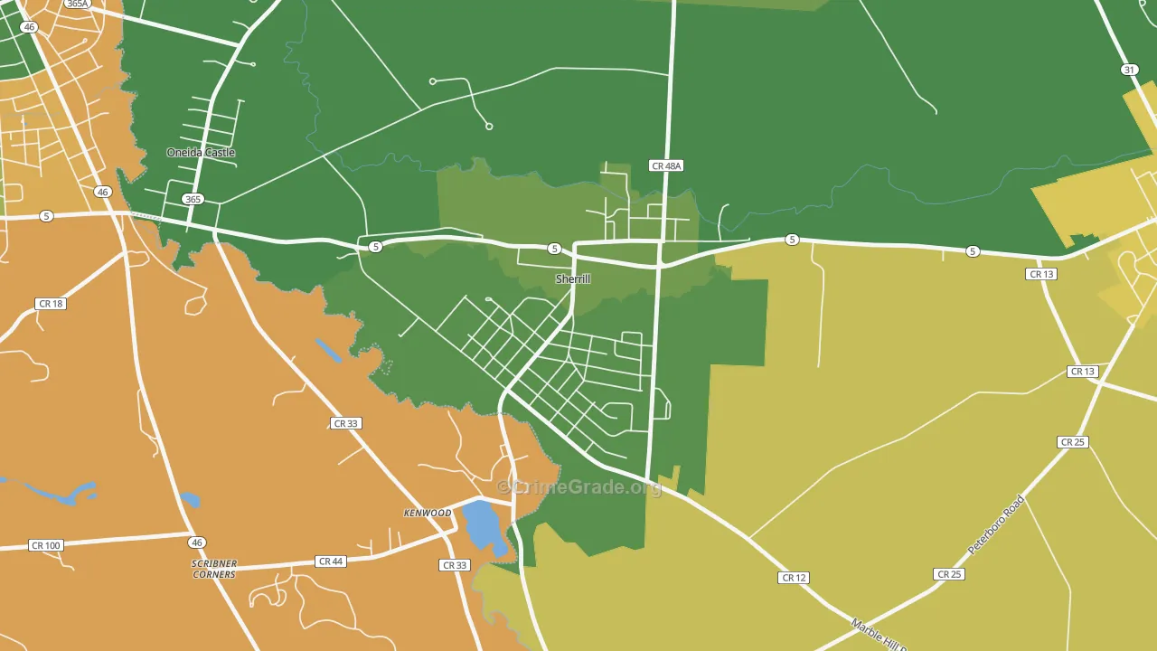 Sherrill, NY Map of Robbery Rates