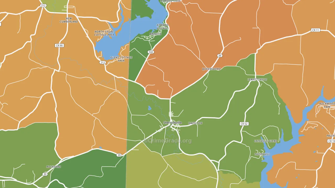 Sherrodsville, OH Map of Robbery Rates