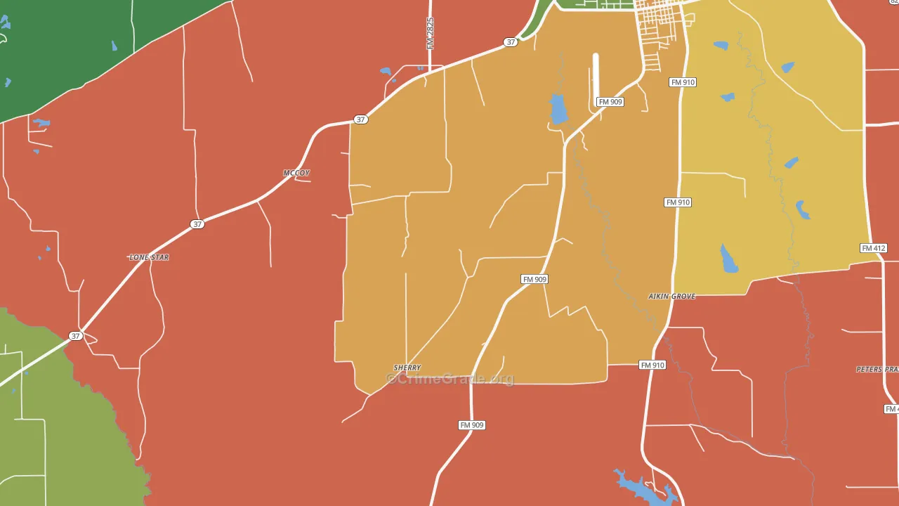 Sherry, TX Map of Robbery Rates