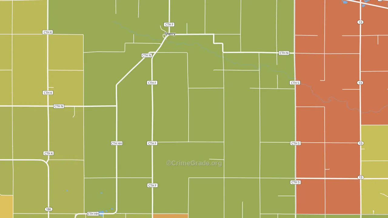 Sherry, WI Map of Robbery Rates