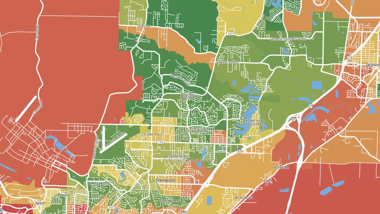 Sherwood, AR Map of Robbery Rates