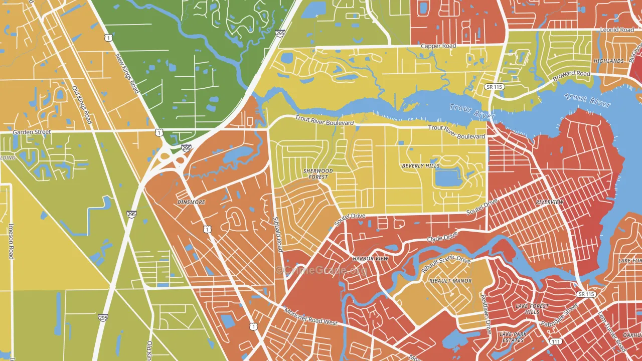 Sherwood Forest, Jacksonville, FL Map of Robbery Rates