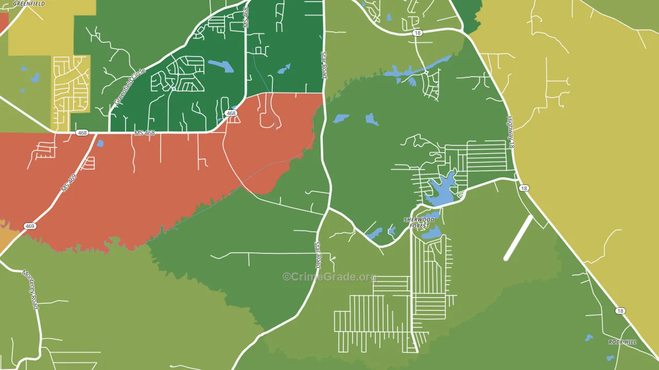 Sherwood Forest, MS Map of Robbery Rates