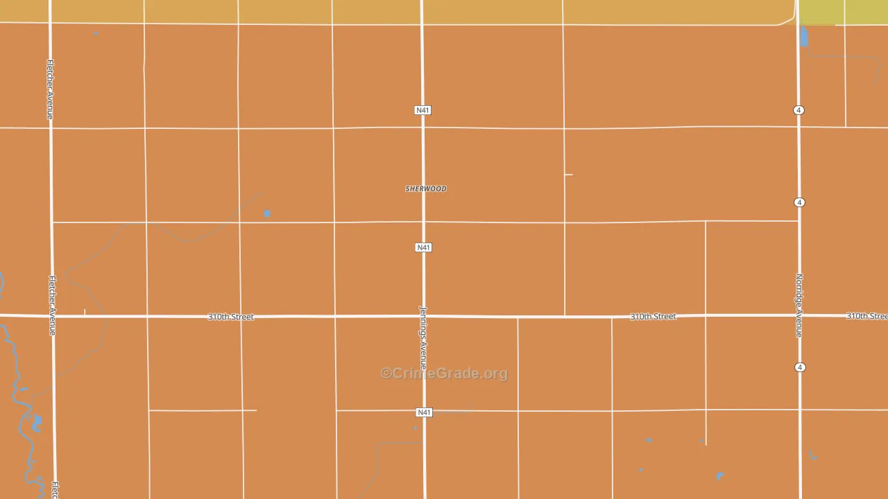 Sherwood, IA Map of Robbery Rates