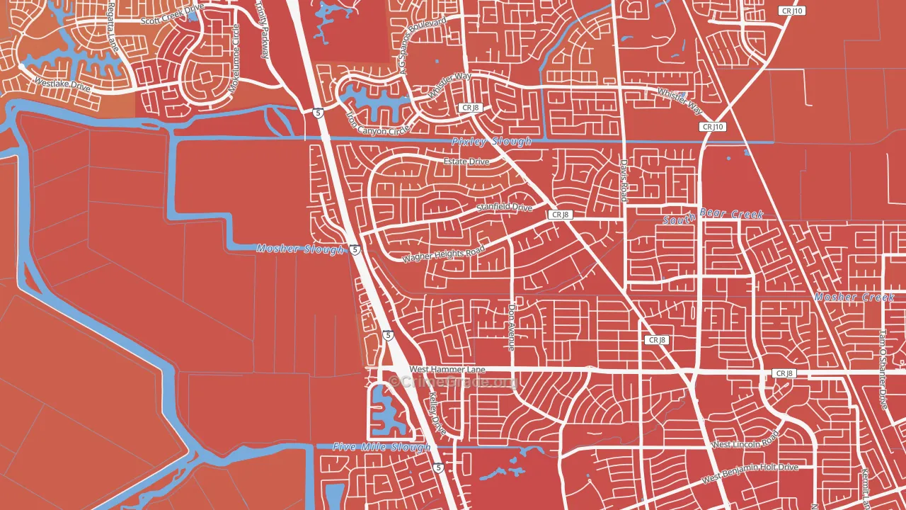 Sherwood Manor, Stockton, CA Map of Robbery Rates