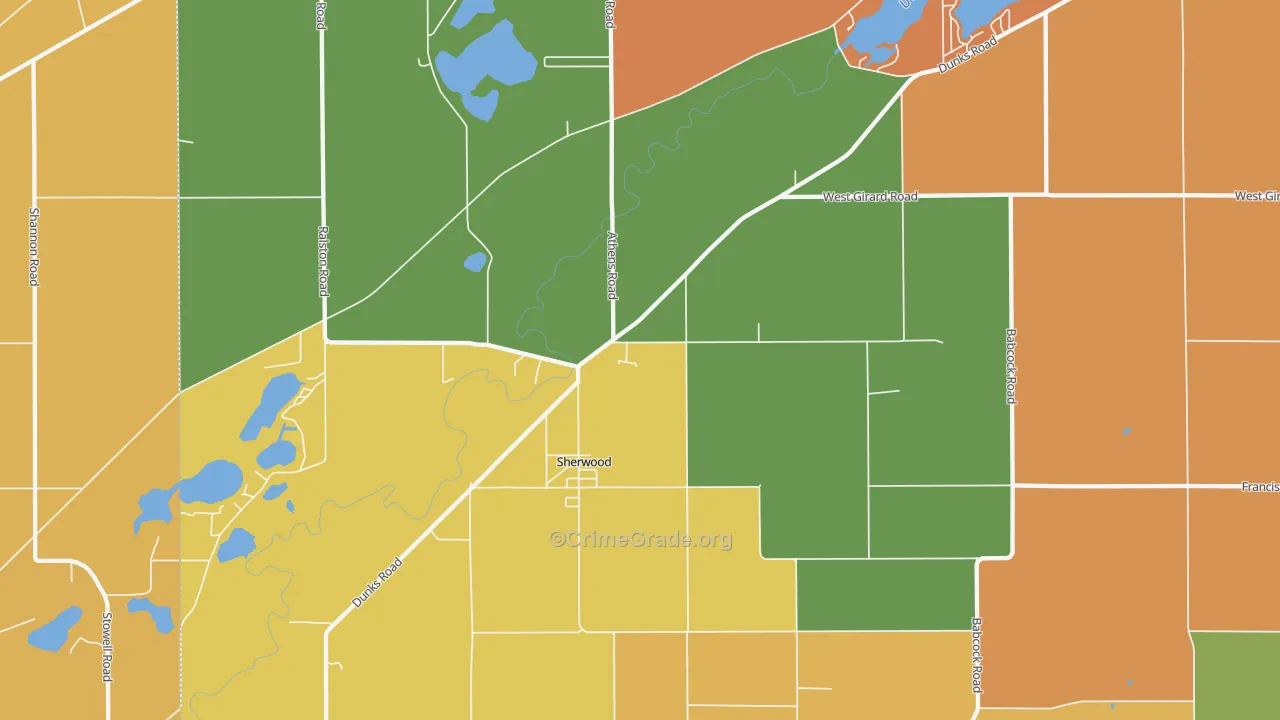 Sherwood, MI Map of Robbery Rates