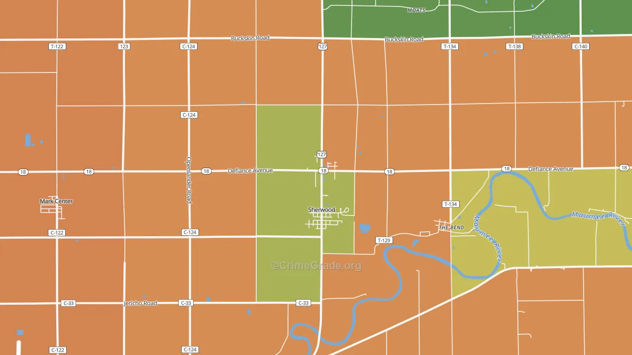 Sherwood, OH Map of Robbery Rates