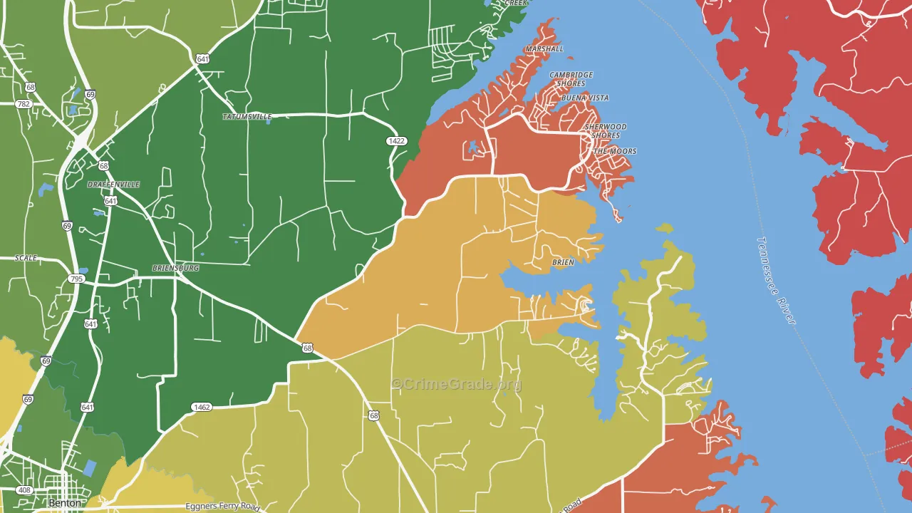 Sherwood Shores, KY Map of Robbery Rates