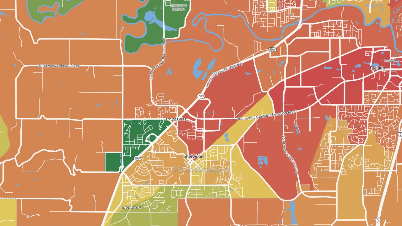Sherwood-Tualatin North, Sherwood, OR Map of Robbery Rates