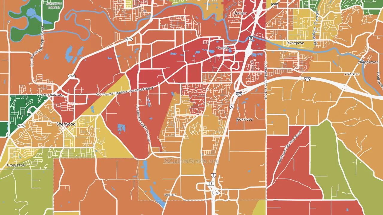 Sherwood-Tualatin South, Tualatin, OR Map of Robbery Rates
