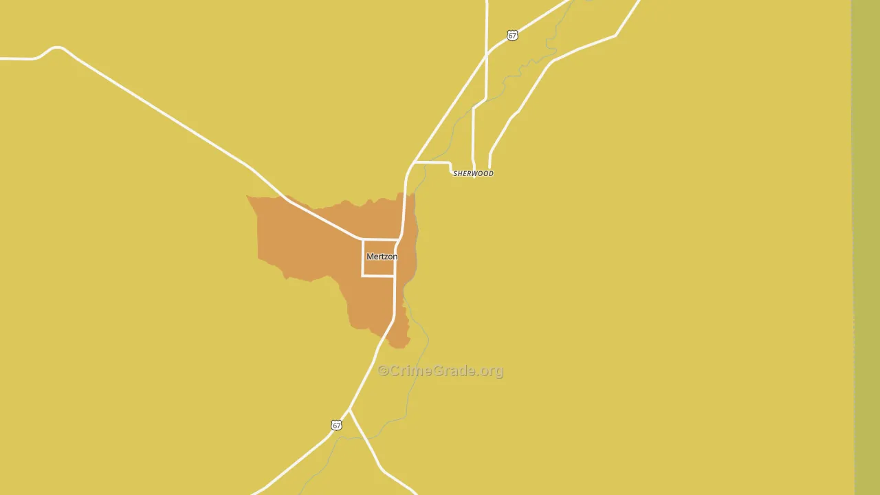 Sherwood, TX Map of Robbery Rates
