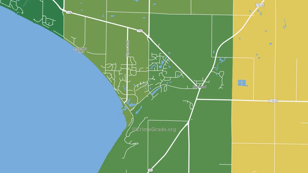 Sherwood, WI Map of Robbery Rates