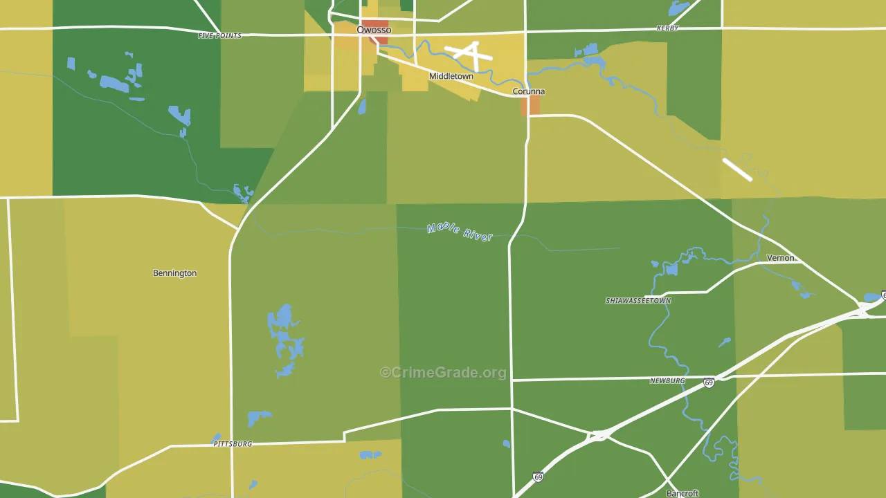 Shiawassee County, MI Map of Robbery Rates