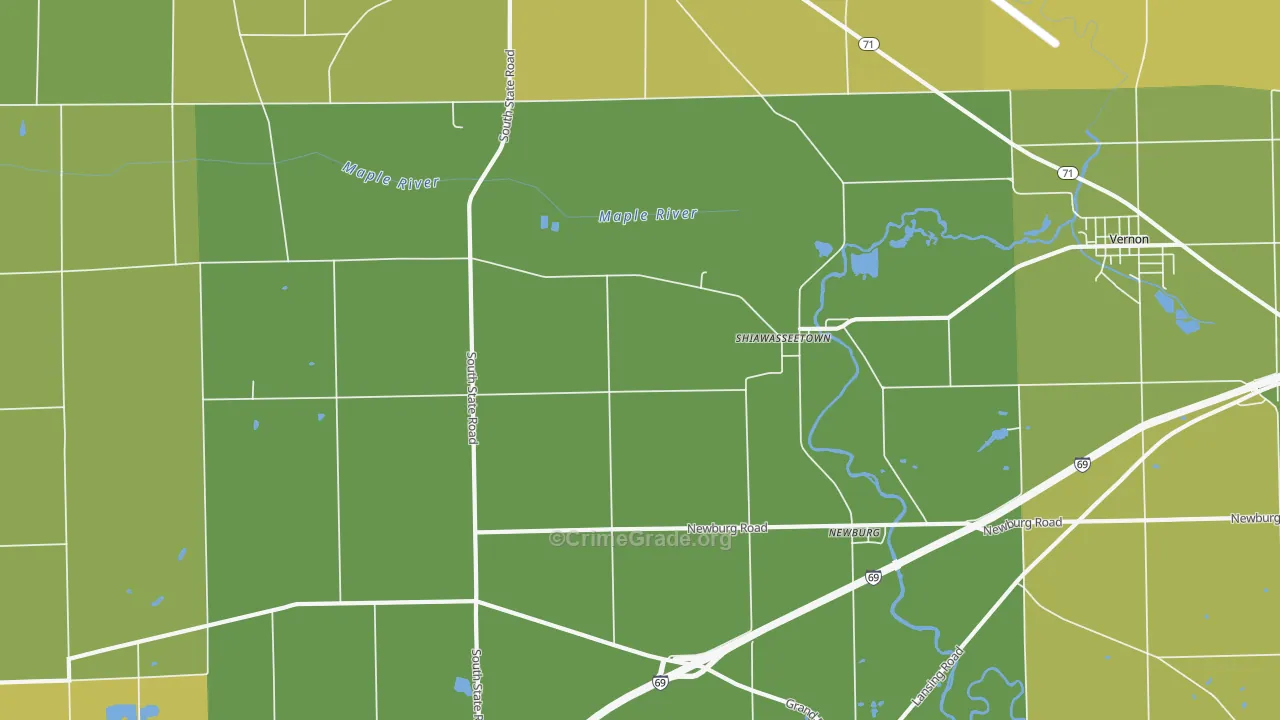 Shiawasseetown, MI Map of Robbery Rates