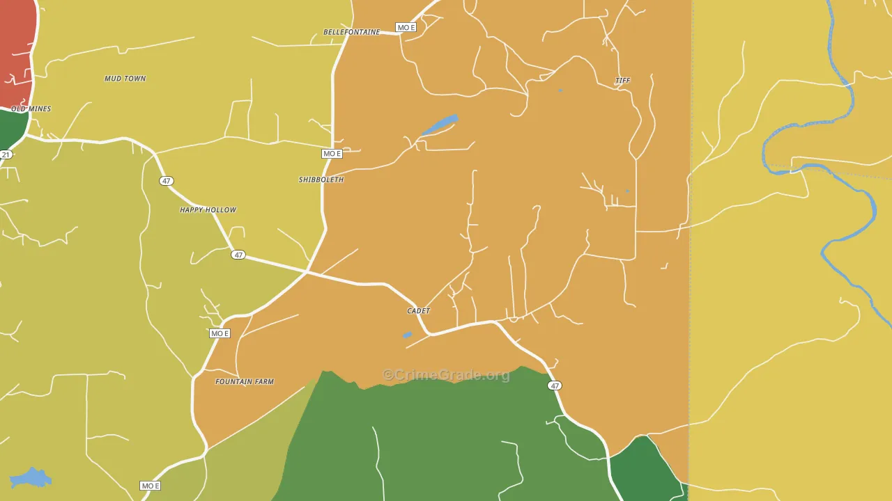 Shibboleth, MO Map of Robbery Rates