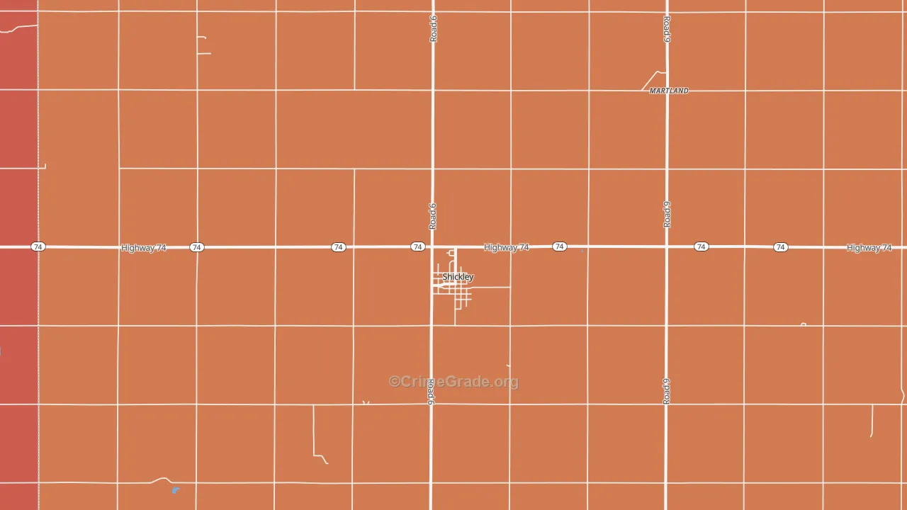 Shickley, NE Map of Robbery Rates