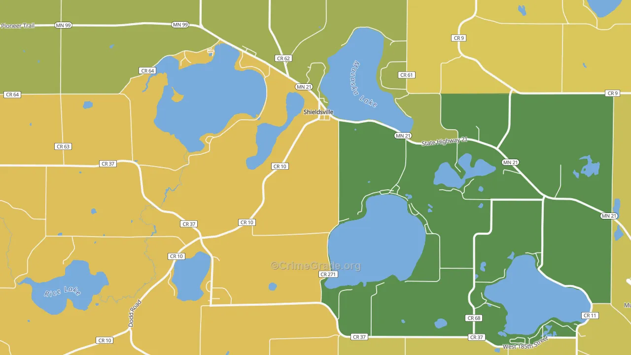 Shieldsville, MN Map of Robbery Rates