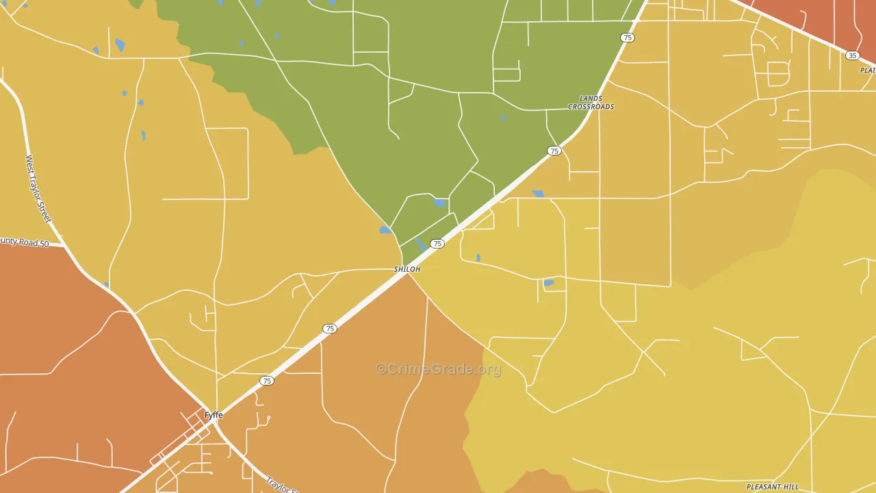 Shiloh, AL Map of Robbery Rates