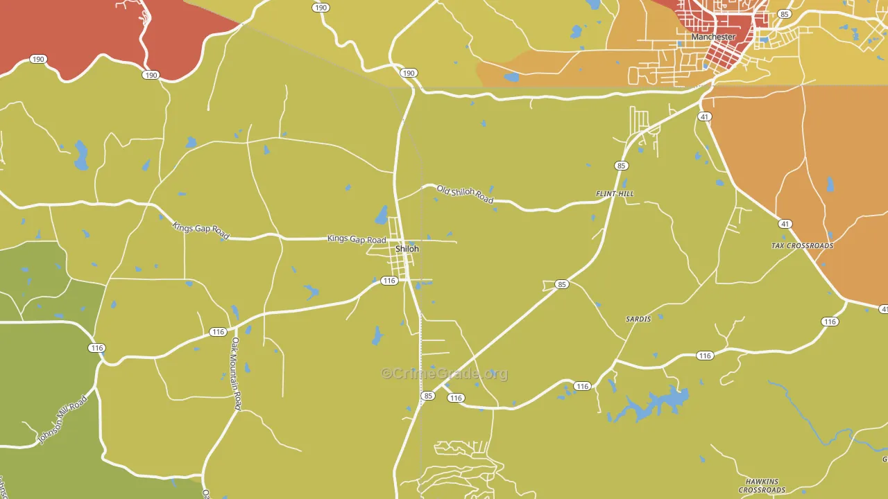 Shiloh, GA Map of Robbery Rates