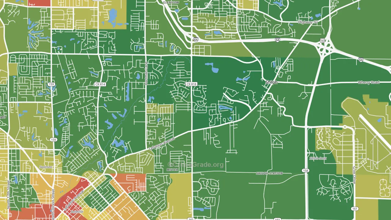 Shiloh, IL Map of Robbery Rates