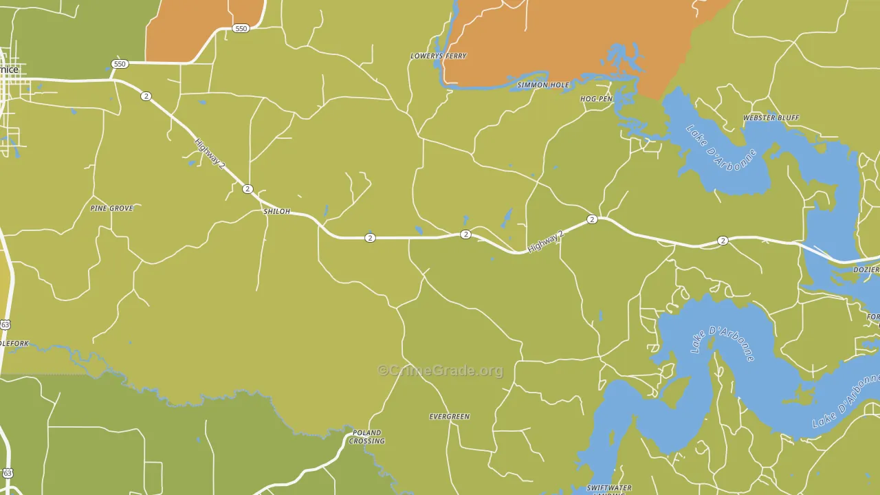 Shiloh, LA Map of Robbery Rates