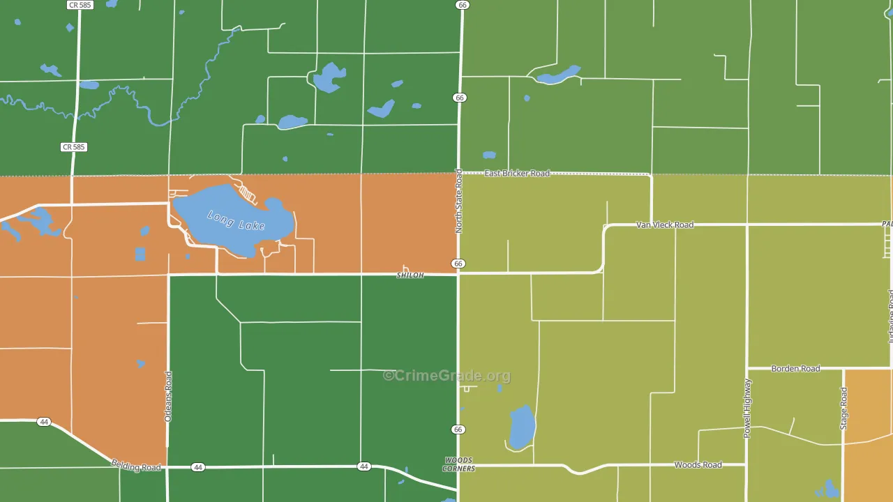Shiloh, MI Map of Robbery Rates