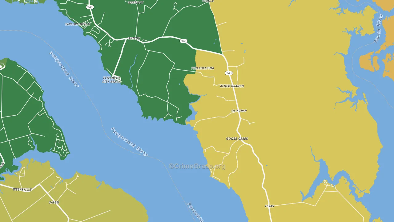 Shiloh, NC Map of Robbery Rates