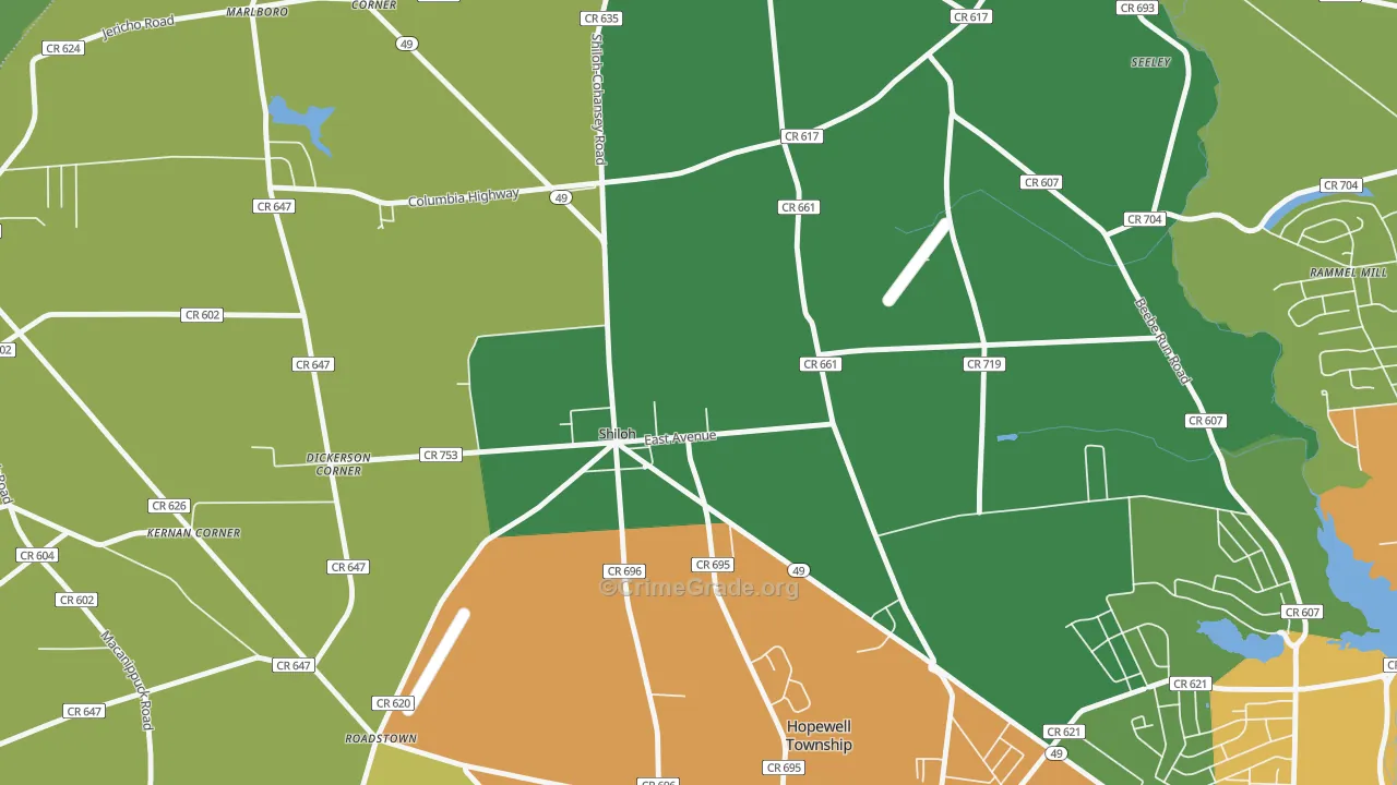 Shiloh, NJ Map of Robbery Rates