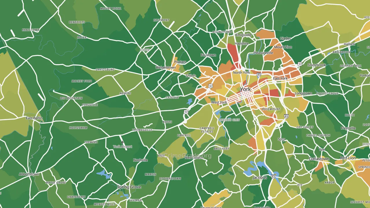 Shiloh, PA Map of Robbery Rates