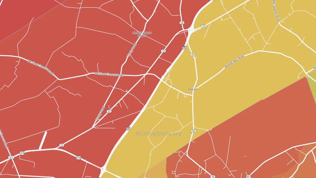 Shiloh, SC Map of Robbery Rates