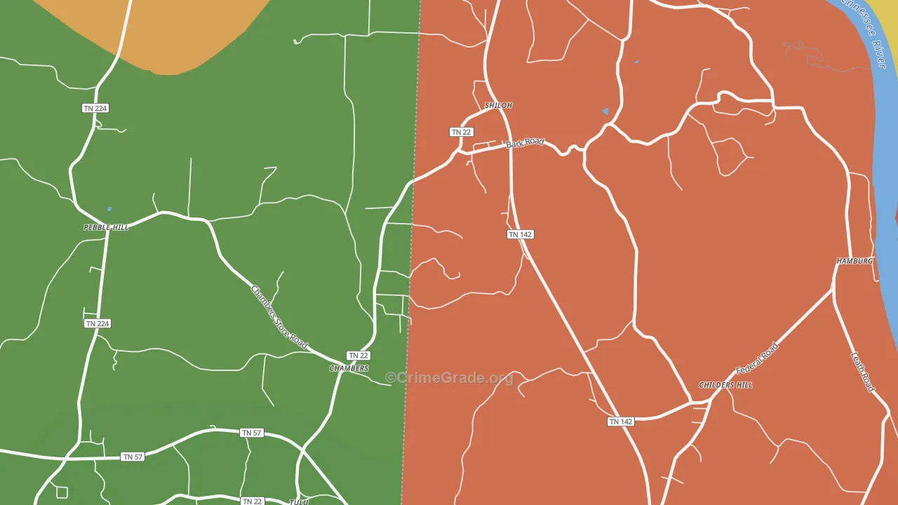 Shiloh, TN Map of Robbery Rates