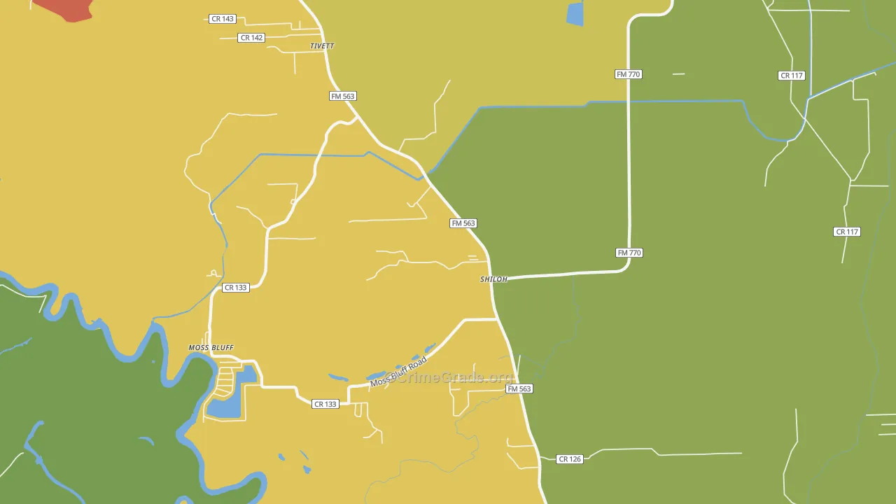 Shiloh, TX Map of Robbery Rates