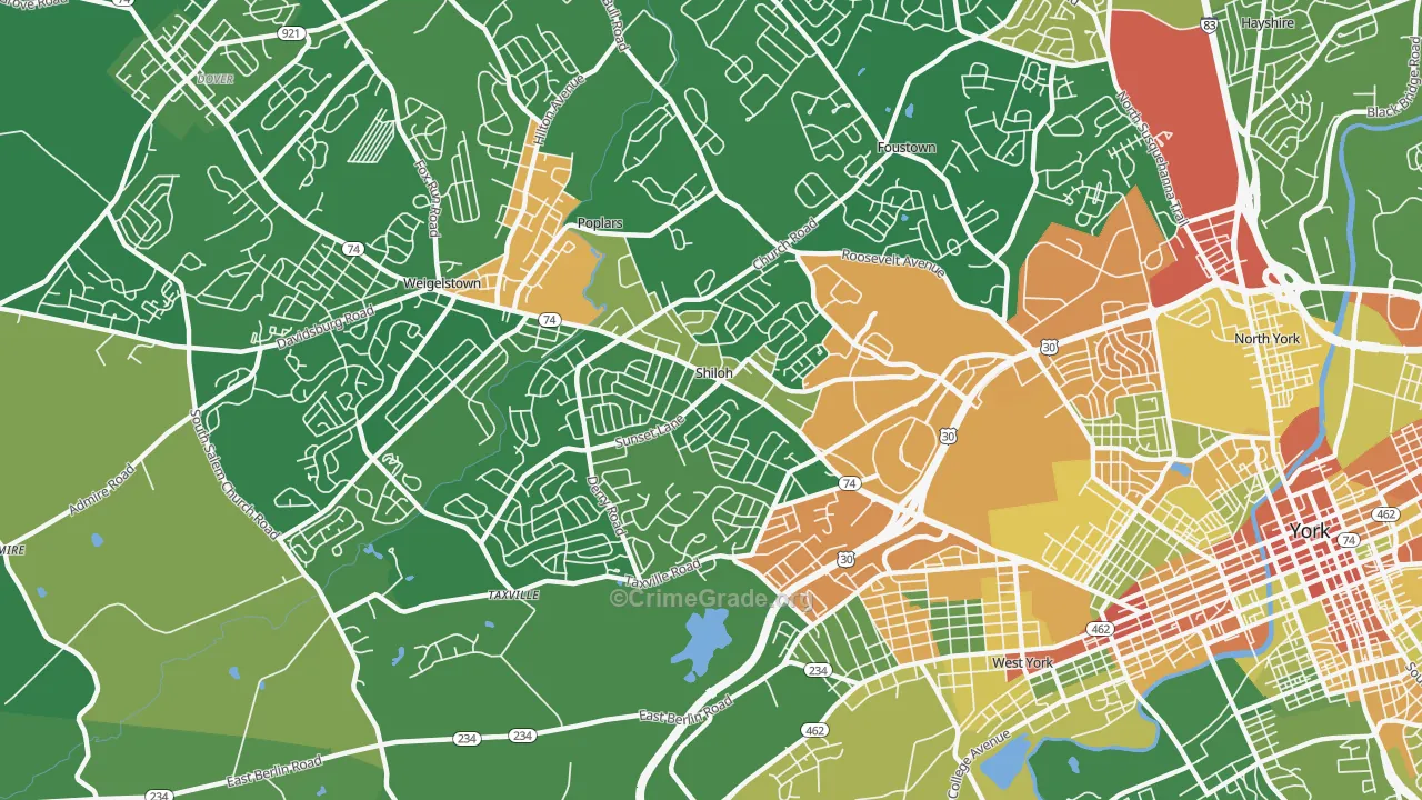Shiloh, York, PA Map of Robbery Rates