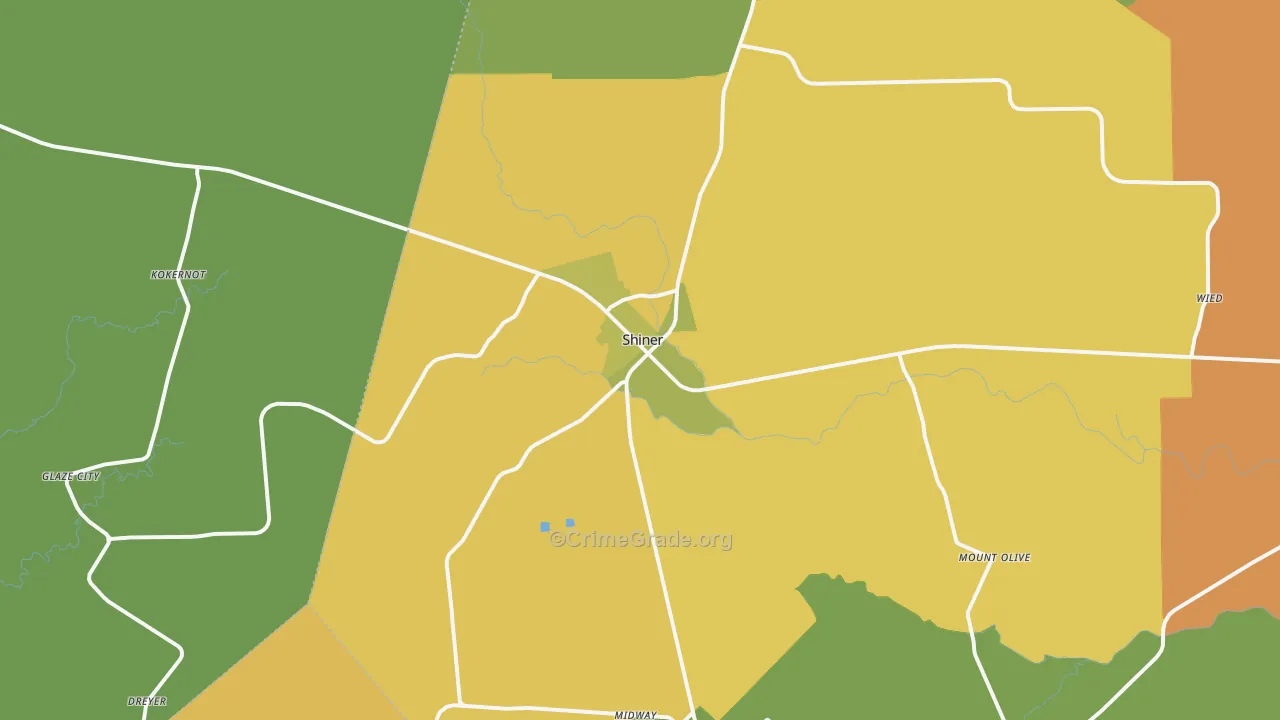 Shiner, TX Map of Robbery Rates