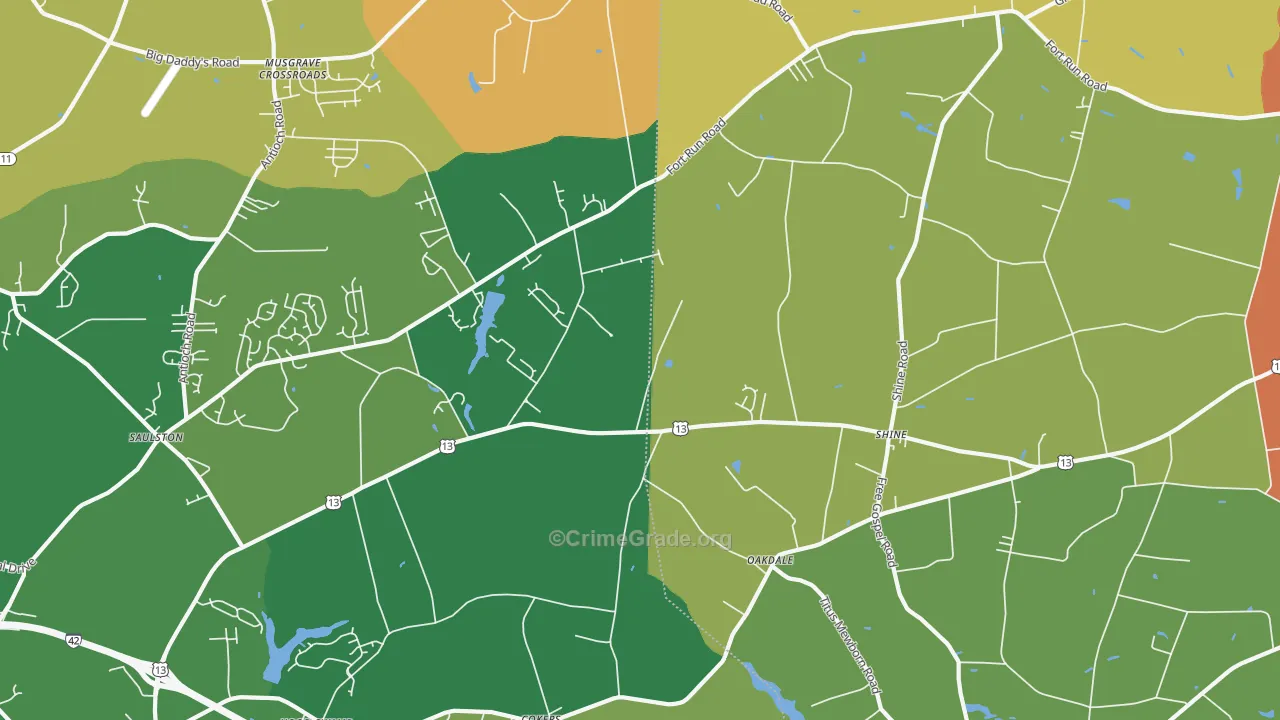 Shines Crossroads, NC Map of Robbery Rates