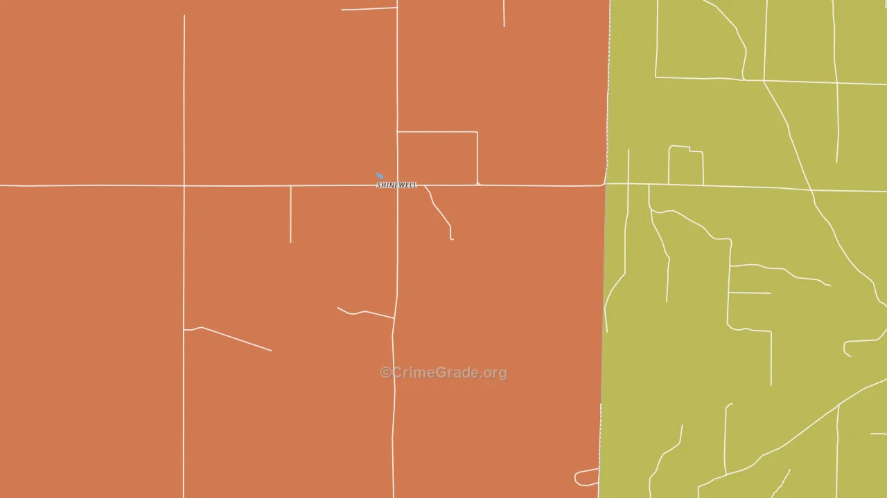 Shinewell, OK Map of Robbery Rates