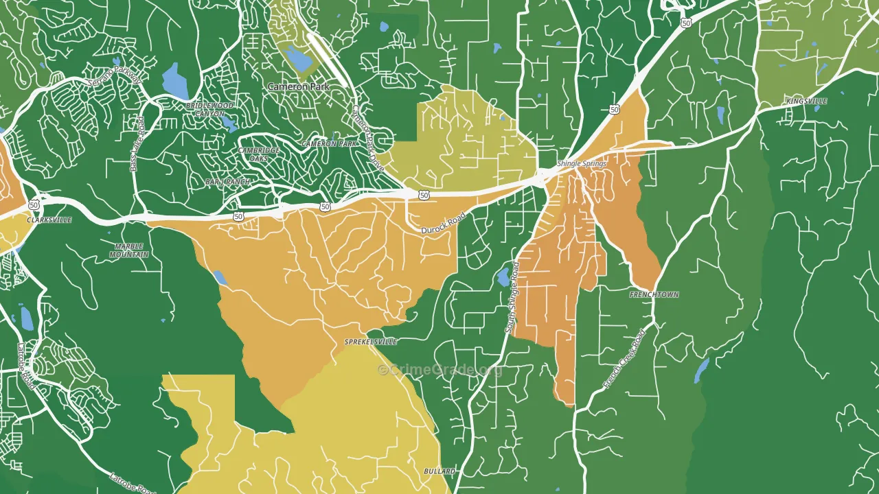 Shingle Springs, CA Map of Robbery Rates
