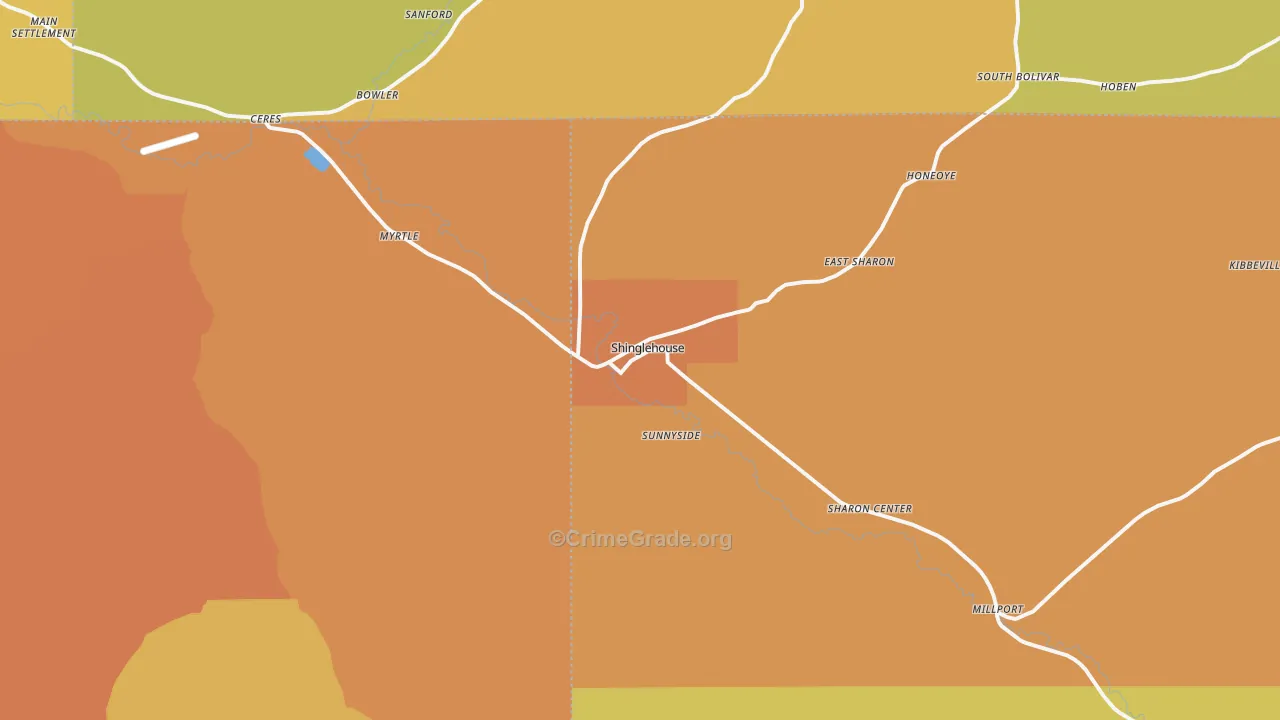 Shinglehouse, PA Map of Robbery Rates